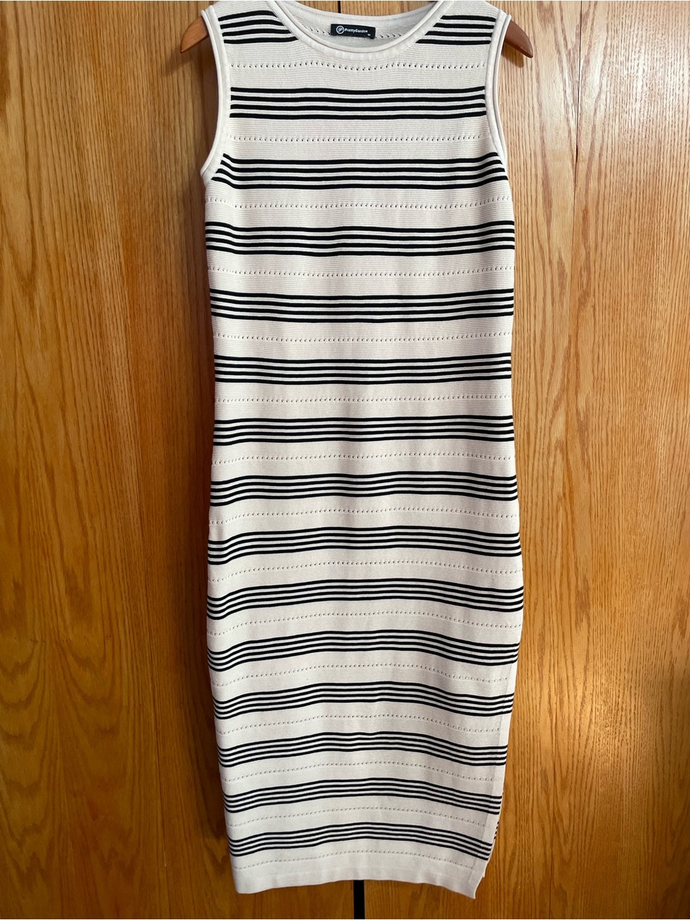 Sleeveless Cream and Black Striped Knit Bodycon Dress Pretty Garden